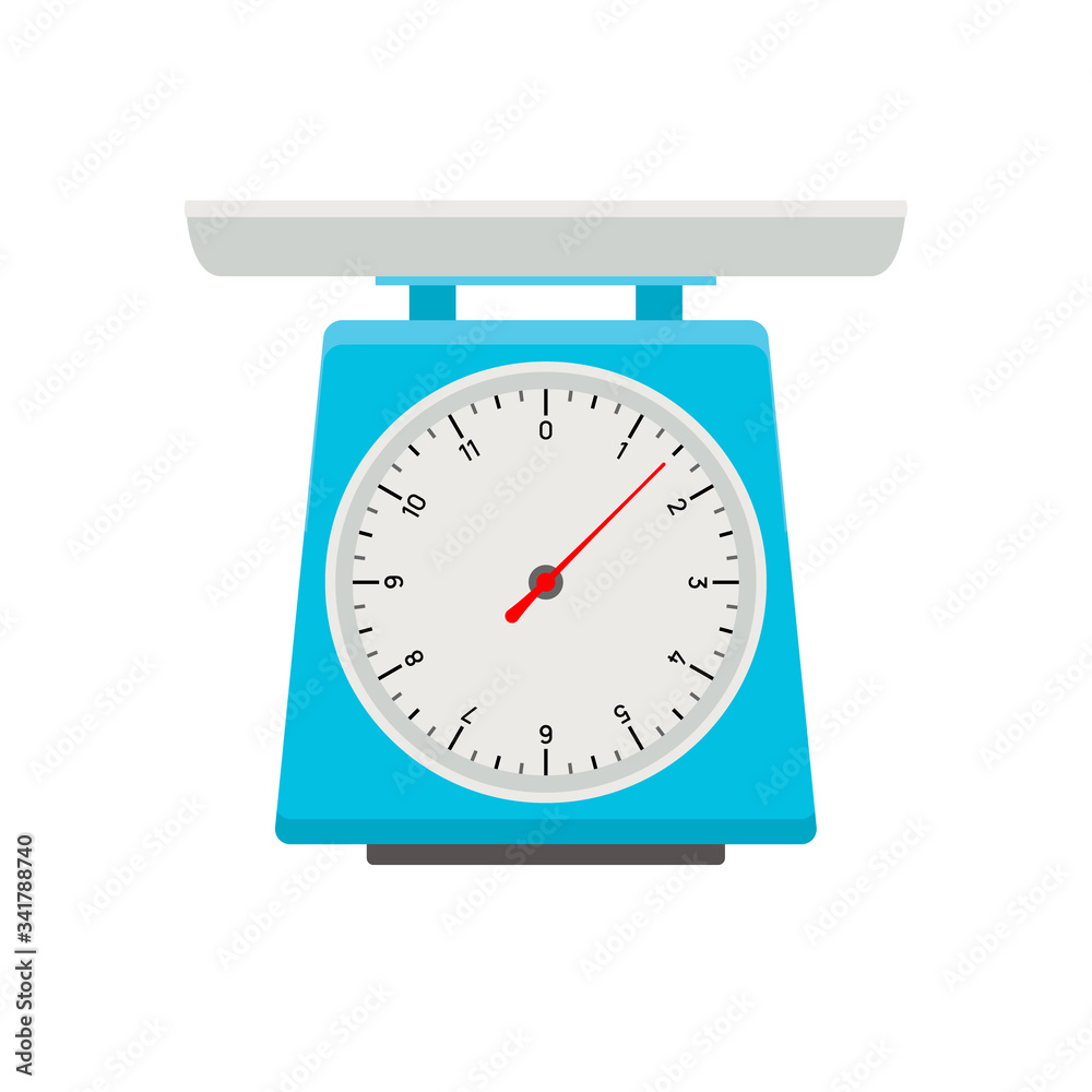 Domestic weigh scale food balance vector icon. Food weight kitchen illustration Domestic weigh scale food balance vector icon. Food weight kitchen illustration