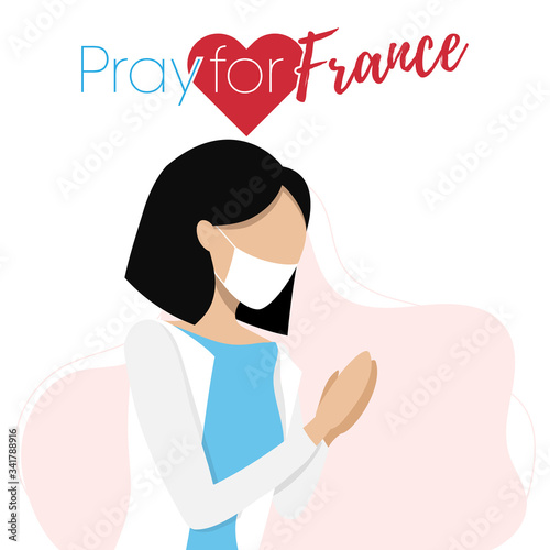 Covid-19 virus outbreak in Italy. Pray for Italy, Coronavirus concept. Woman praying for italian. Vector illustration.