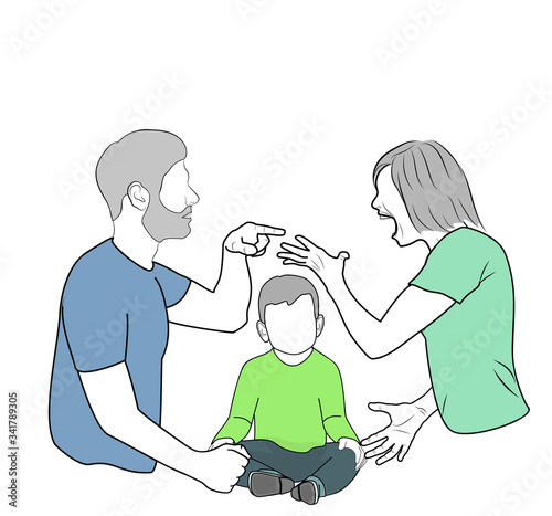 family conflicts. child in family conflict. parents swear. vector illustration.