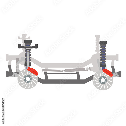 Car chassis without engine. Flat vector illustration isolated on white background