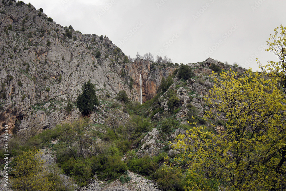 Big waterfall view in Arslanbob, Kyrgyzstan