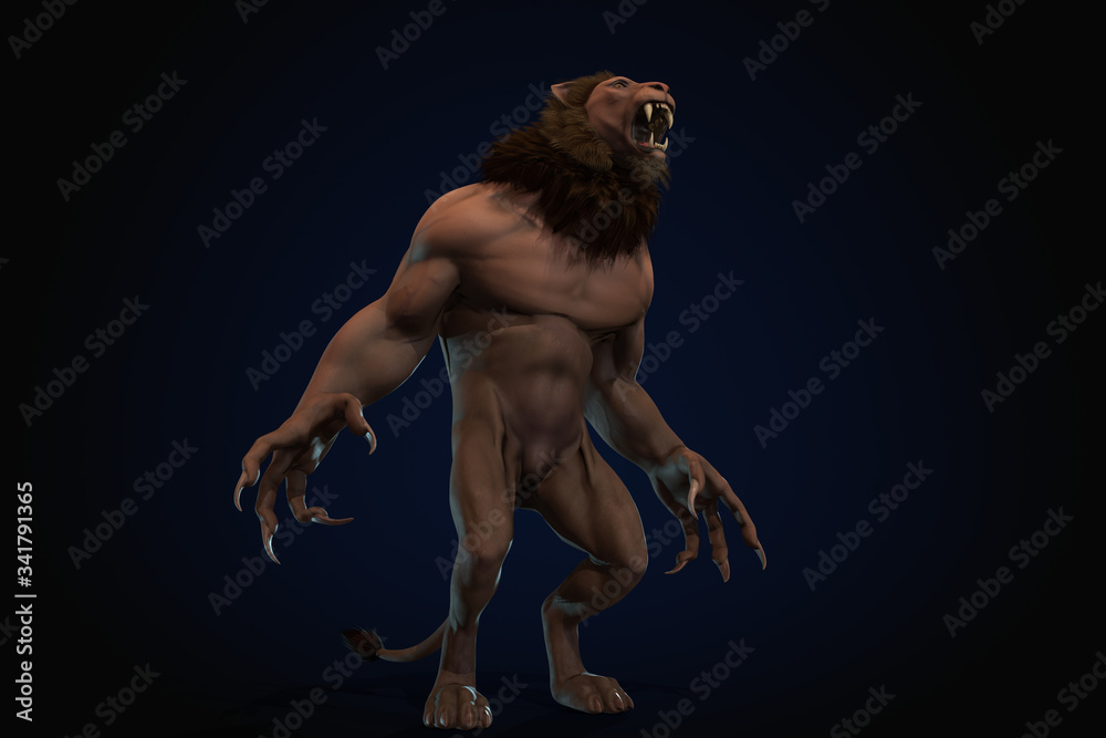Fototapeta premium Fantasy character Humanoid Lion in epic pose - 3D render
