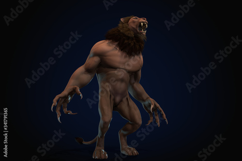 Fantasy character Humanoid Lion in epic pose - 3D render