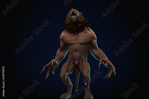 Fantasy character Humanoid Lion in epic pose - 3D render