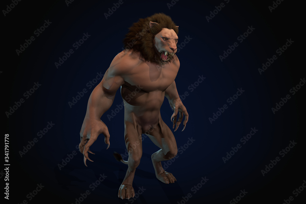 Fantasy character Humanoid Lion in epic pose - 3D render