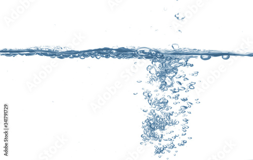 A stream of pure water falling over a white background.