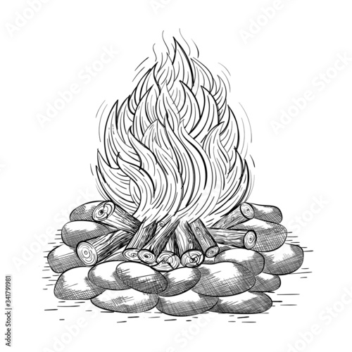 Sketch hand drawn campfire