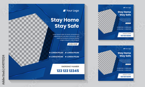 Creative Abstract Square Corona virus campaign poster template design for social media Banner post. Corona virus COVID-19 warning square web banner post template design set.