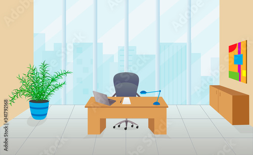 Modern office interior. Minimalistic style. Flat vector Illustration.
