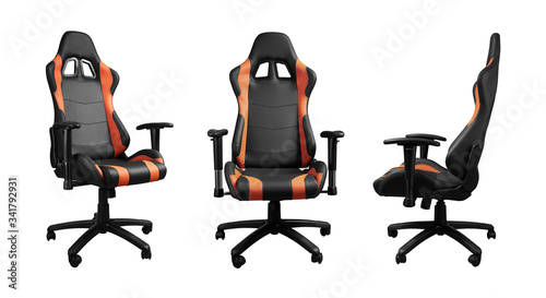 All angels view of racing car seat design office chair isolated on white background