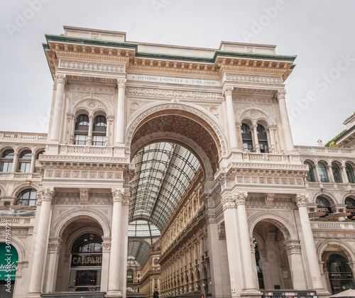 Milan  Italy  April 2020  Galleria Vittorio Emanuele in downtown of the city closed  empty of people during covid19 Coronavirus epidemic