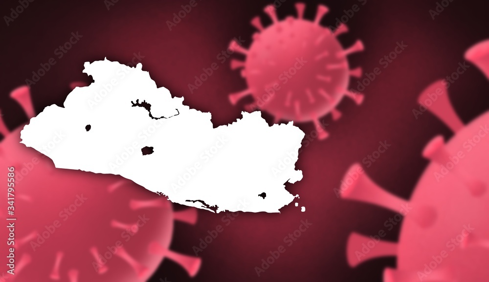 El Salvador corona virus update with  map on corona virus background,report new case,total deaths,new deaths,serious critical,active cases,total recovered,virus spread  Wuhan China