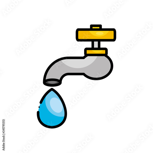 faucet and water drop icon, line color style