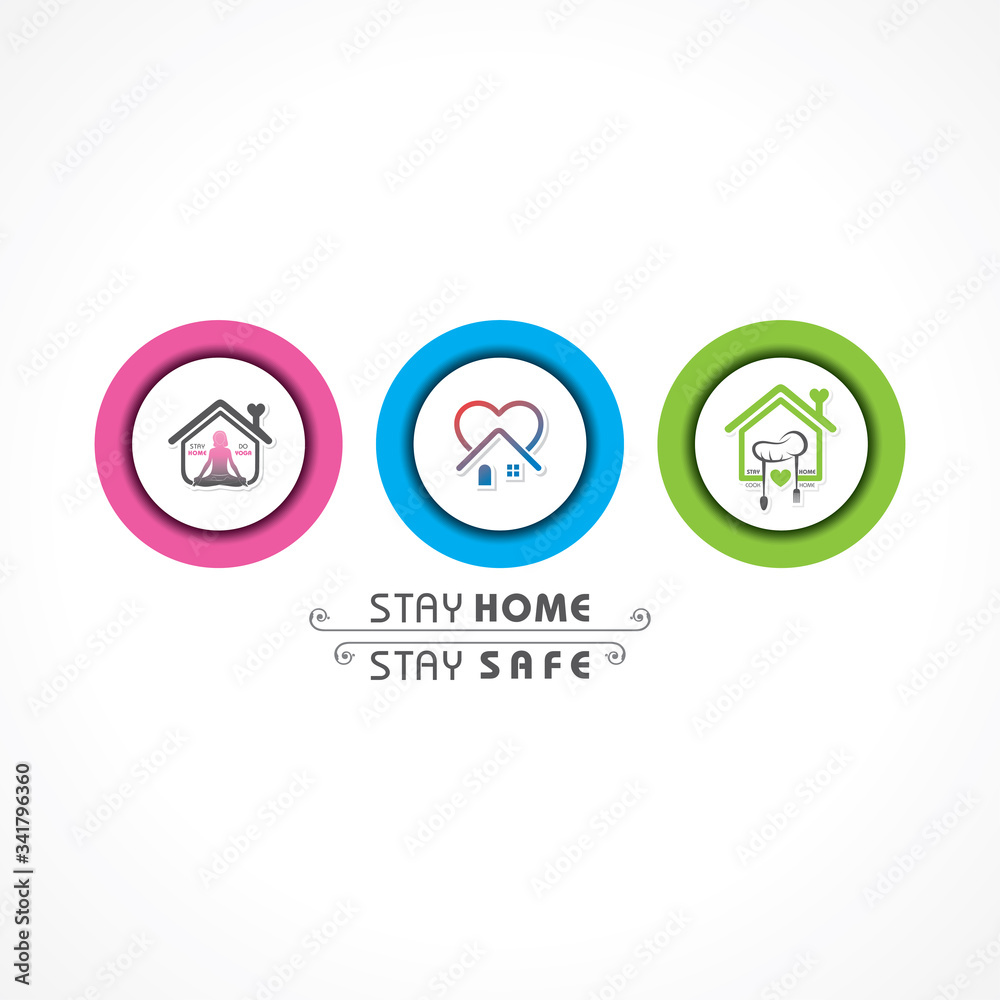 Illustration for Stay Home, Stay Safe , Do Yoga and Cook Food Concept Illustration for Stay Home, Stay Safe , Do Yoga and Cook Food Concept