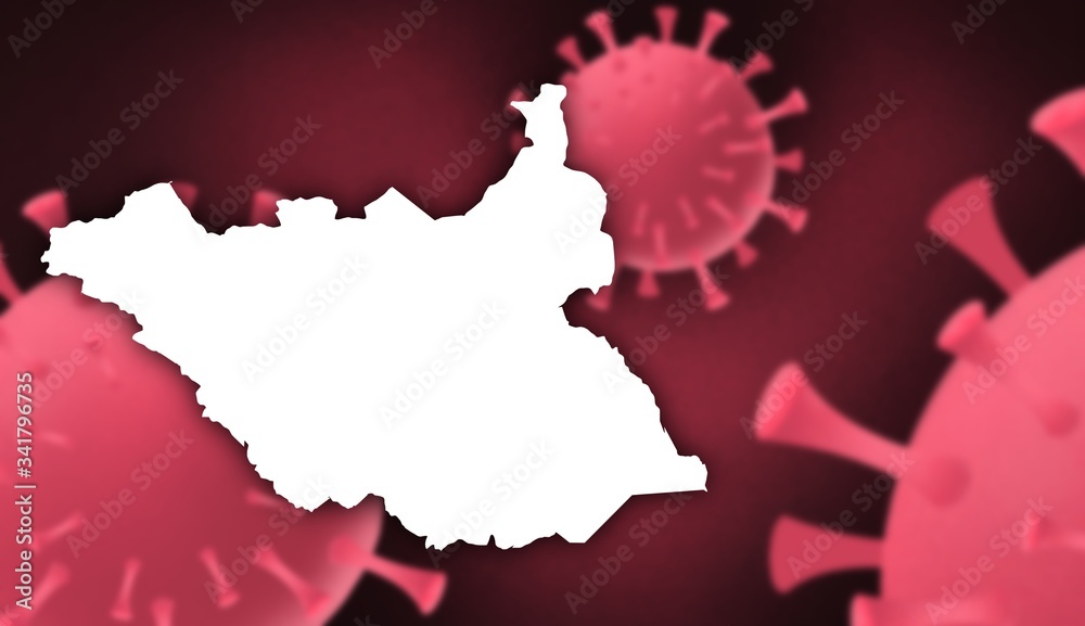 South Sudan corona virus update with  map on corona virus background,report new case,total deaths,new deaths,serious critical,active cases,total recovered,virus spread  Wuhan China