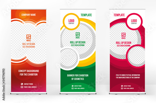 Roll-up banner template, a set of modern portable stands roll-up for advertising, banner for presentations, conferences, exhibitions, mobile banner for product promotion and advertising