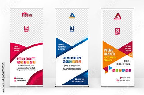 Roll-up banner template, a set of modern portable stands roll-up for advertising, banner for presentations, conferences, exhibitions, mobile banner for product promotion and advertising