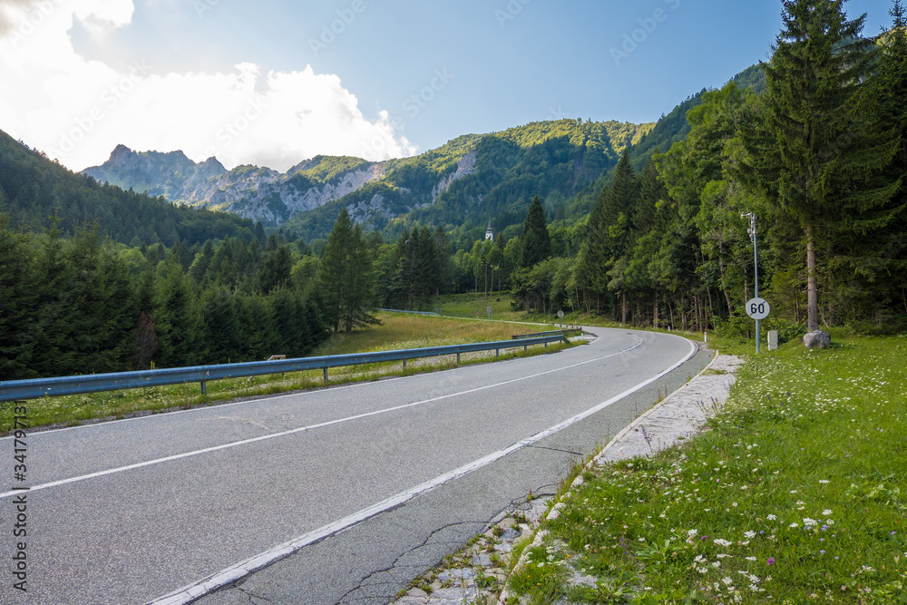 View of the St. Ana valley is squeezed between the Karavanke mountains along the road leading to the Ljubelj pass
