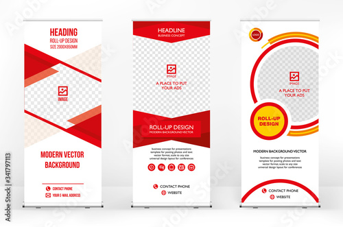 Roll-up banner template, a set of modern portable stands roll-up for advertising, banner for presentations, conferences, exhibitions, mobile banner for product promotion and advertising