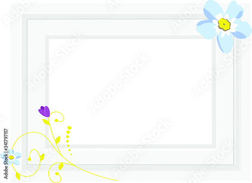 Photo frame with spring flowers, template, invitation form, greeting card, postcard, blank for your design. Vector.