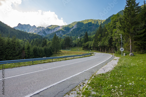 View of the St. Ana valley is squeezed between the Karavanke mountains along the road leading to the Ljubelj pass