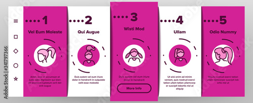Hair Scrunchies Bands Onboarding Icons Set Vector. Hair Scrunches Headband Fabric Elastic Accessory Decorated Bow And Flower Illustrations