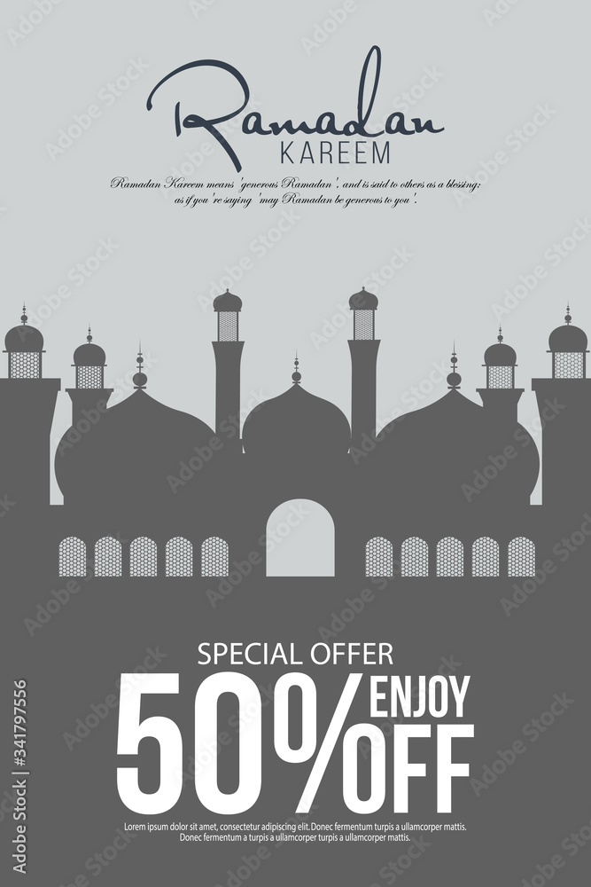 Special Offer Sale poster, banner or flyer decorated of Islamic Festival, Ramadan Kareem celebration. Sale website banners with discount offer for Muslim Community Festival, Eid Mubarak celebration.