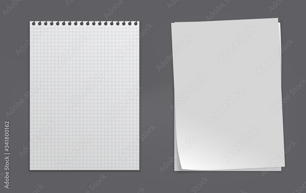 White, lined note, notebook paper with soft shadow are on black background for text. Vector illustration White, lined note, notebook paper with soft shadow are on black background for text. Vector illustration