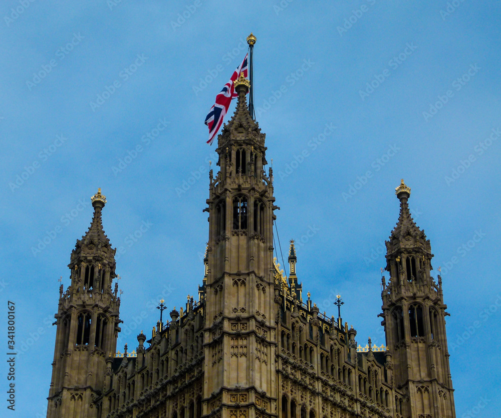 United Kingdom flag in old building