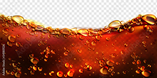 Air bubbles cola, soda drink, beer or water border. Dynamic fizzy carbonated motion on transparent background, aqua texture with randomly moving underwater fizzing droplets, realistic 3d vector frame photo