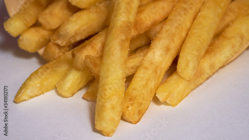 French fries on a white background.