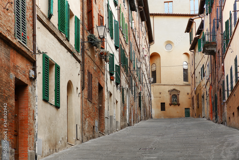 Architectural detail in Siena, Toscana, Italy. The historic centre of Siena has been declared by UNESCO a World Heritage Site