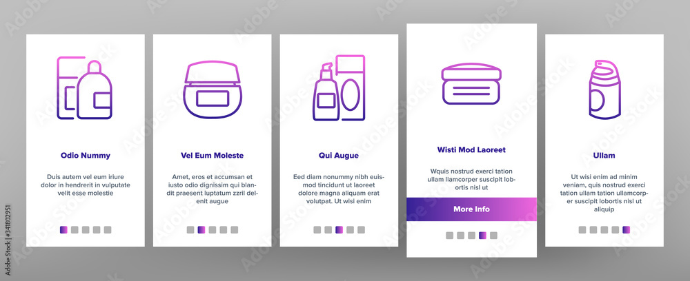 Moisturizer Cream Onboarding Icons Set Vector. Moisturizer Cosmetic Package, Body Care Gel Container, Shampoo Tube And Perfume Bottle Illustrations Moisturizer Cream Onboarding Icons Set Vector. Moisturizer Cosmetic Package, Body Care Gel Container, Shampoo Tube And Perfume Bottle Illustrations