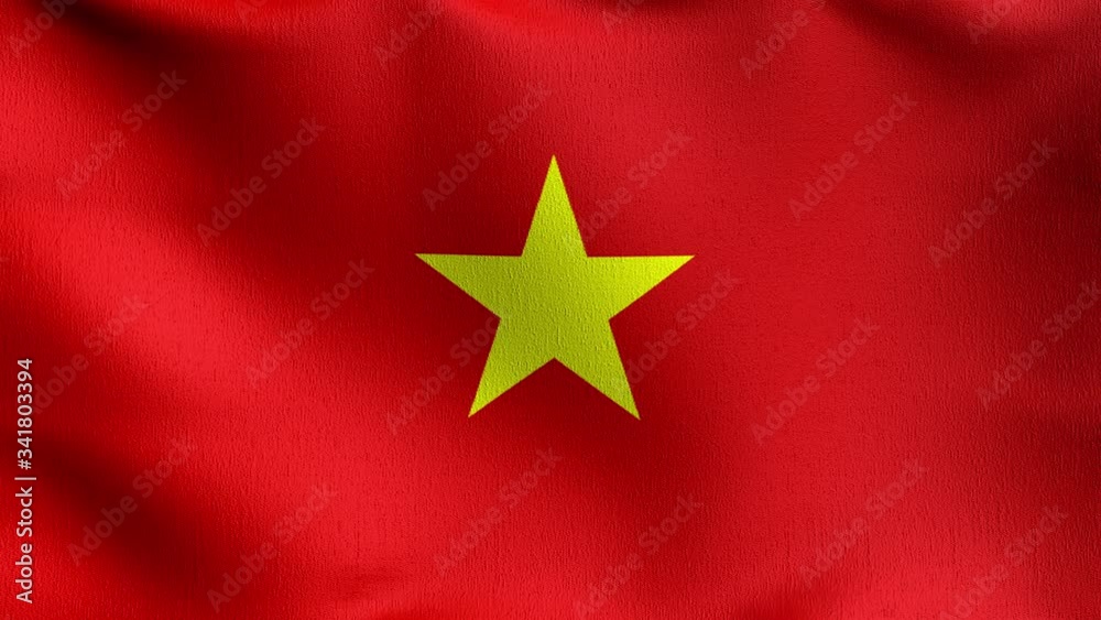 Seamless Loop 4K VDO. Vietnam national flag blowing in the wind isolated. Official patriotic abstract design. 3D rendering illustration of waving sign symbol.