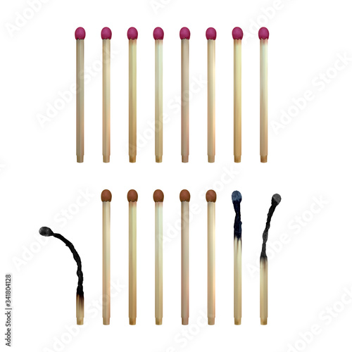 Realistic safety match. Set of 3d wooden matches. Vector illustration