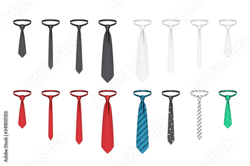 Set of realistic ties isolated on white background. Vector illustration