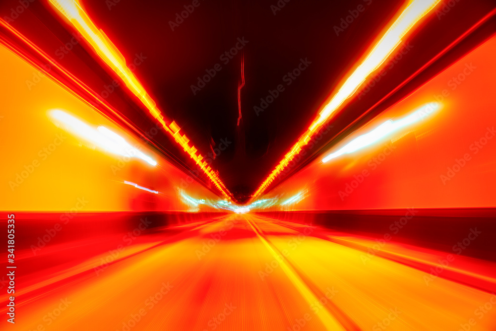 Driving through a tunnel , blurred motion