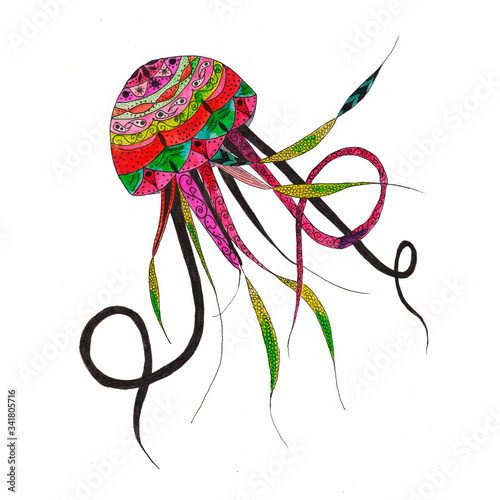 fantastic jellyfish with patterns drawn, multi-colored from dreams lives in the seas and oceans