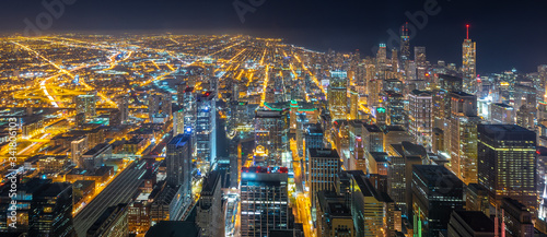 Chicago Skyline Cityscape at night  and  blue sky with cloud, Chicago, United state