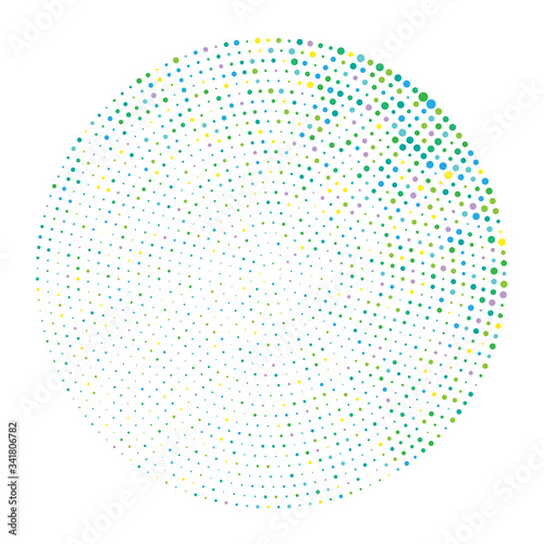 Halftone dots in circle form. Round logo or icon. Vector dotted frame as design element