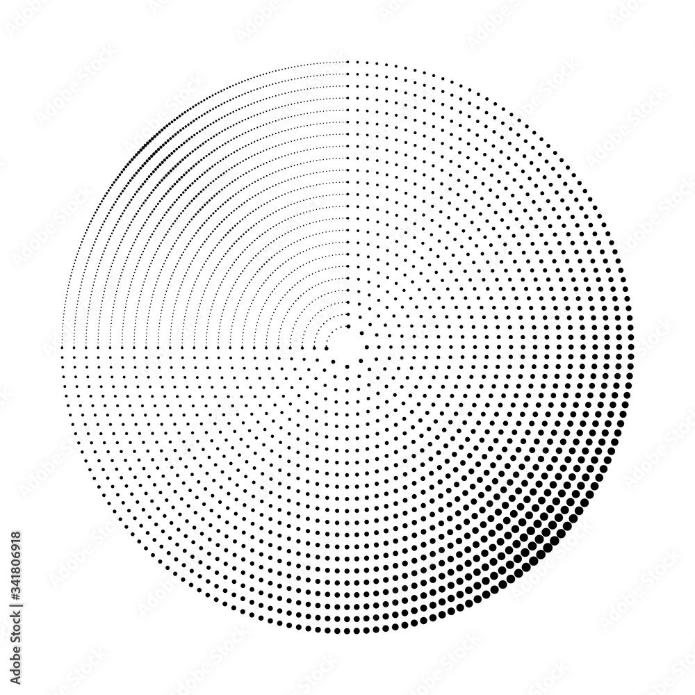 Halftone dots in circle form. Round logo or icon. Vector dotted frame as design element