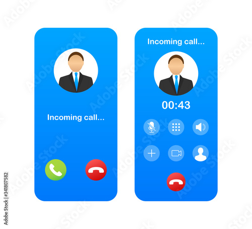 Smartphone with incoming call on display. Incoming call. Vector stock illustration.