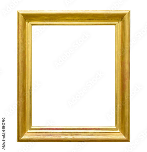 Portrait golden decorative picture frame on white background