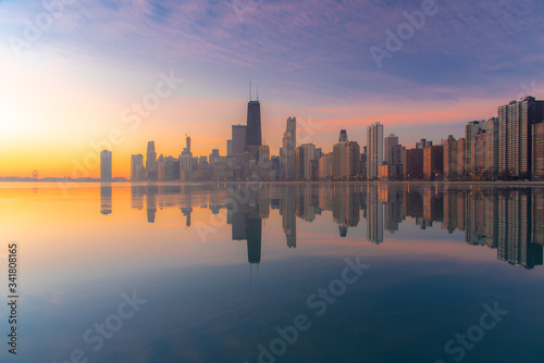 Chicago Skyline Cityscape at night  and  blue sky with cloud  Chicago  United state