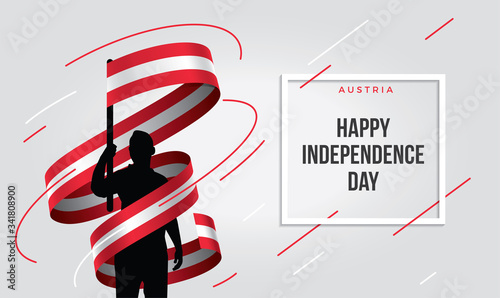 Austria, Austrian flag standing over isolated white background stressed with hand ... Glad teenager man waving flag of Austria and young, national holiday.
