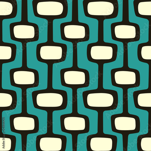 Mid-century modern atomic age background in teal, cream and dark brown. Ideal for wallpaper and fabric design.
