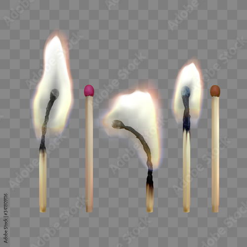 Realistic safety match. Set of 3d wooden matches. Vector illustration