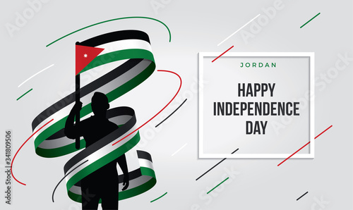 Jordan Jordanian flag standing over isolated white background stressed with hand ... Glad teenager man waving flag of Jordan and young, national holiday.
