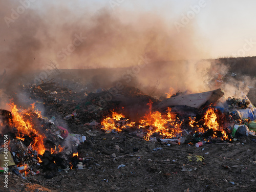 burning garbage close up. burning garbage. concern for the environment. environmental pollution.