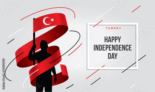 Turkey, turkish flag standing over isolated white background stressed with hand ... Glad teenager man waving flag of Turkey and young, national holiday.